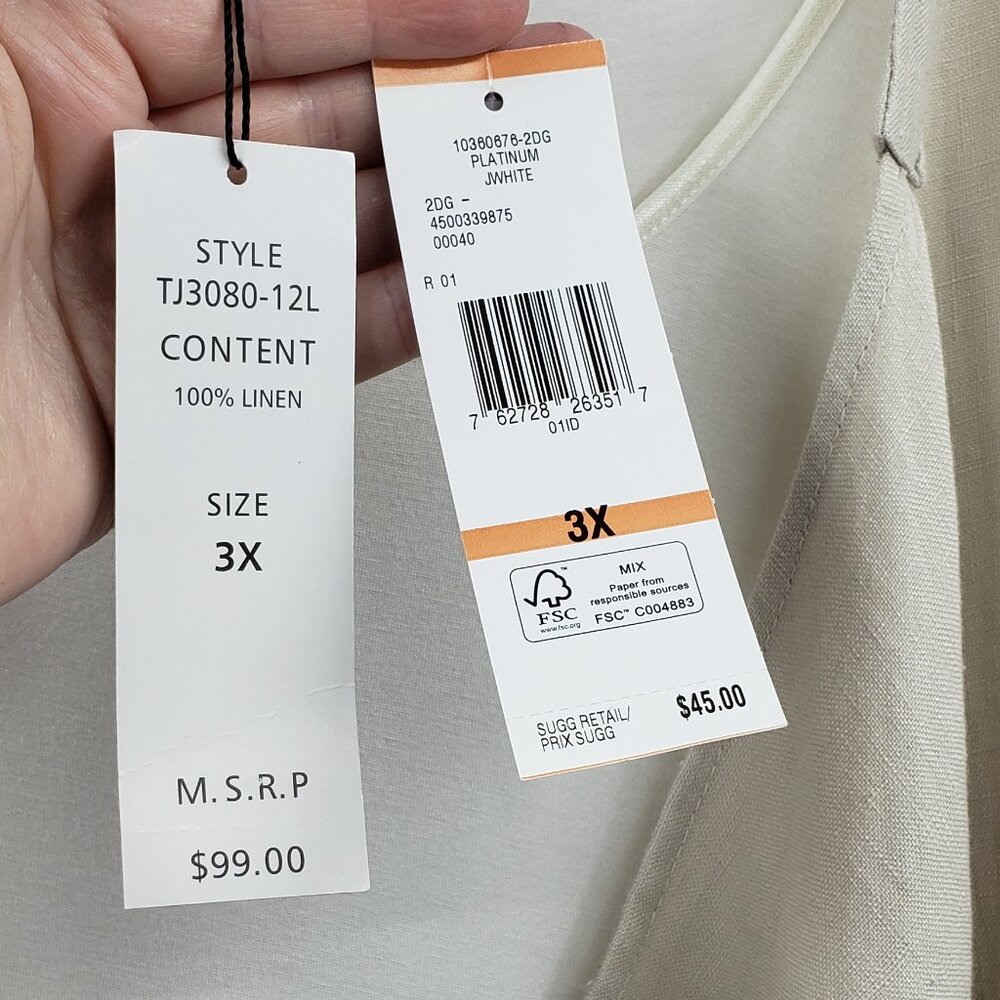For Cynthia Woman Open Drape Front Linen Jacket & JNY Tank Top Size 3X Tan Cream - Picture 5 of 12